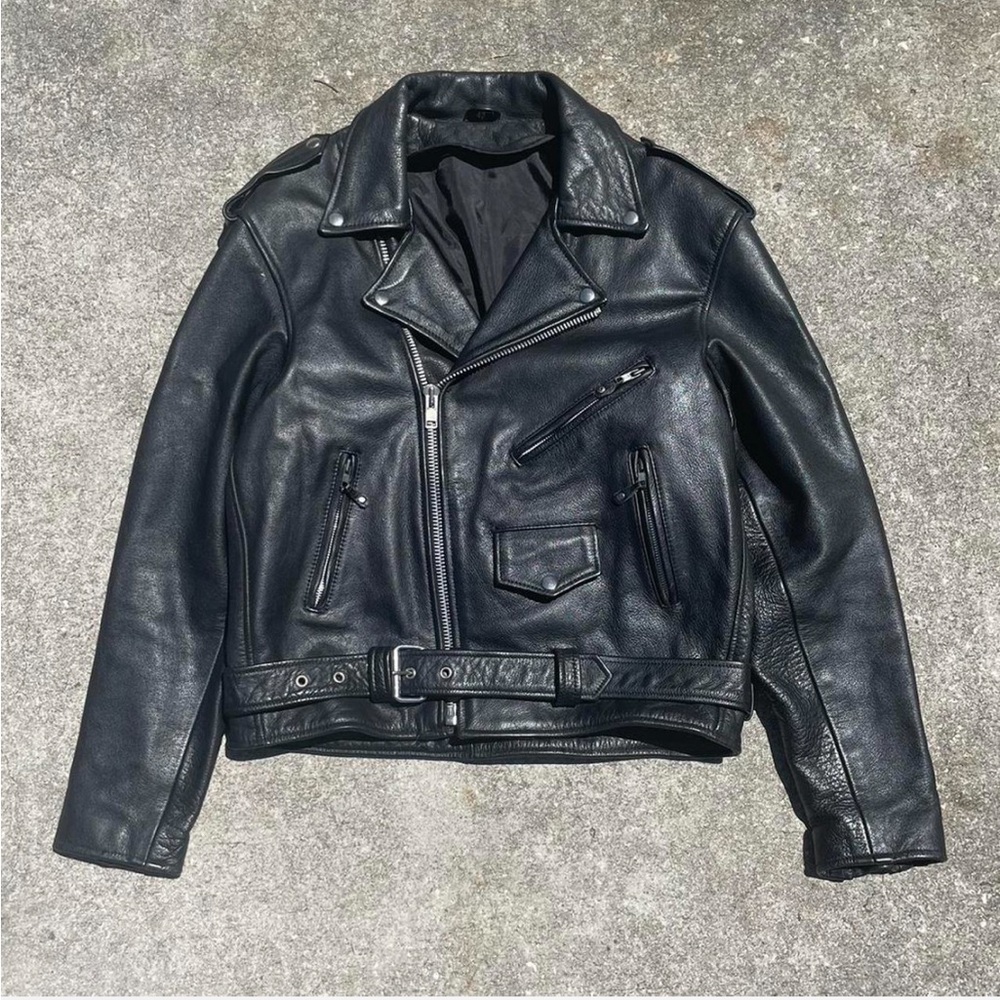 Black Leather Biker Jacket Size 42